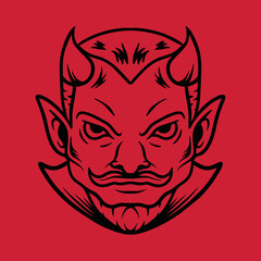 Evil Halloween illustration Monoline Vector Logo, head devil vintage badge, creative emblem Design For Tshirt