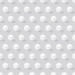 Isometric white cubes with shadow on gray background. Vector geometric seamless pattern