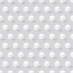 Isometric white cubes with shadow on gray background. Vector geometric seamless pattern