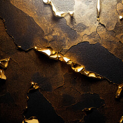 3d render Black and gold background texture, cracked surface, ai generated