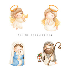 Christmas nativity, holy night, vector illustration