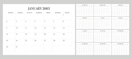 Elegant calendar for 2023, 365 days