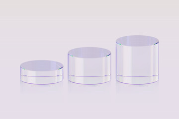 3d glass podium. Beauty product display cosmetic minimal scene. Vector cosmetic promotion stage.