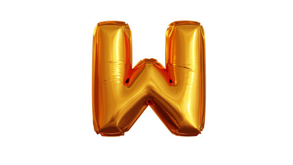 3d render illustration letter W made of gold balloon alphabet  font w