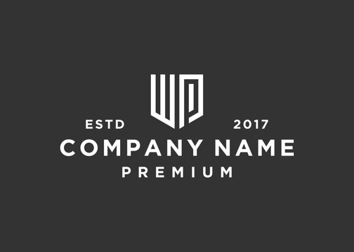 letter wp shield logo design vector illustration template