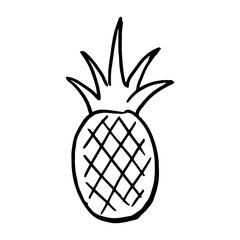 The black pineapple cartoon character doodle icon on a white background