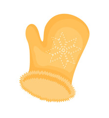 Warm knitted mitten. Vector design warm mittens isolated. Cute gloves with snowflakes for the winter season. Comfort and warmth concept