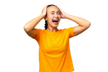 Young Arab woman over isolated background stressed overwhelmed
