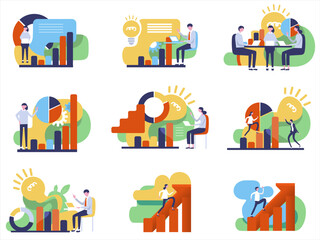  vector illustrations of business people with graph　