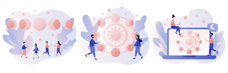 Moon phases. Night space astronomy. Magic lunar witchcraft card. Astrology concept. Modern flat cartoon style. Vector illustration on white background  © Marta Sher