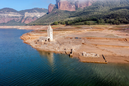 Aerial view of Sau Reservoir, in the Ter River, in the Province of Girona, Catalonia, Spain.