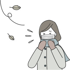 マフラーと手袋を付けたマスク姿の女性