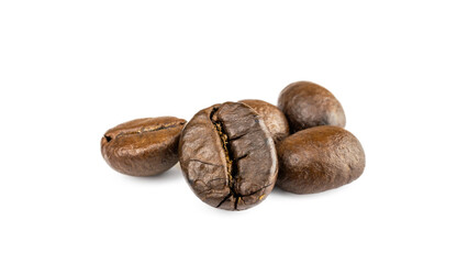 Coffee beans icon. Black espresso coffee bean falling. Aromatic grain flying isolated on white....
