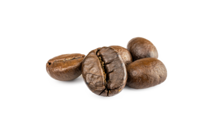Coffee beans icon. Black espresso coffee bean falling. Aromatic grain flying isolated on white. Concept for coffee product advertising