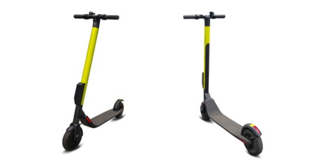 Lime urban electric scooter, kick city bike. Street motorcycle on business transportation background. Rider ecological transport concept.