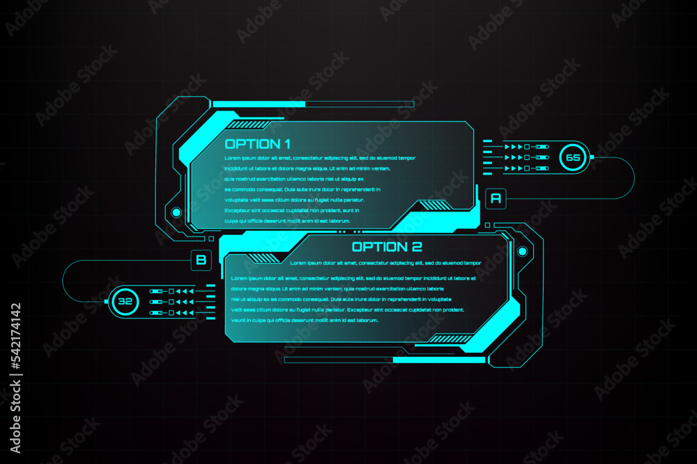 Aufkleber Creative digital callout title bar template in HUD UI infographic template. Future technology business dual display for presentation and advertising vector.
