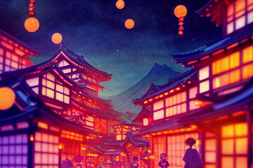  temple at night , digital illustration.
