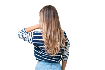 Young Uruguayan woman over isolated background in back position and thinking
