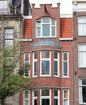 Amsterdam Nieuwe Herengracht Red Brick House Facade Close Up, Netherlands