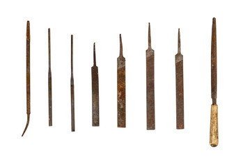 Collection of used file tools isolated on transparent background