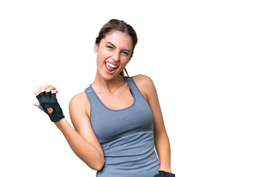 pretty Sport Uruguayan woman over isolated background making guitar gesture