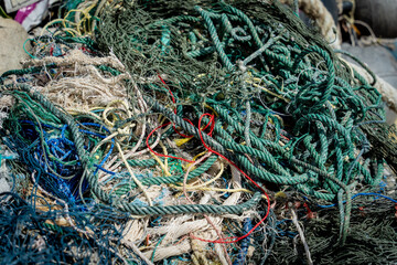 Detail view and background of used fishing nets