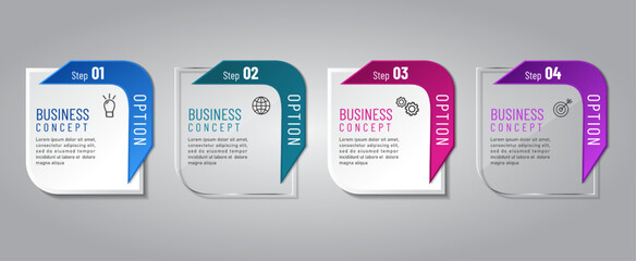 business infographic 3 d, square style, Glass design, can be used for workflow layout, diagram, annual report, web design.Creative banner, label vector, Business Plan.