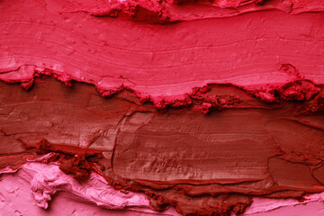 Fototapeta premium Texture of beautiful lipsticks as background, top view