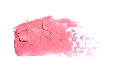 Smear of beautiful lipstick on white background, top view