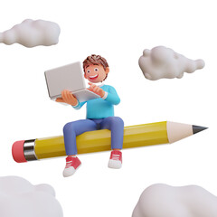 3d render cute boy back to school