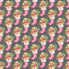 Obraz na płótnie Canvas Christmas dogs pattern, seamless pattern, festive dogs pattern