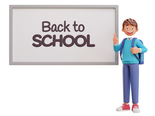 3d render cute boy back to school
