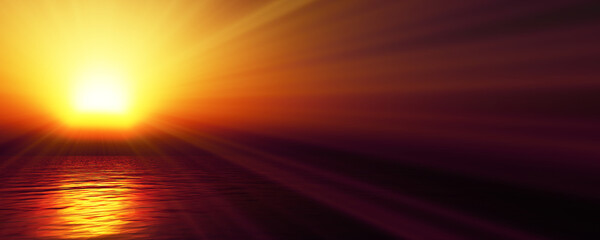 sunset sea sun ray clear sky. 3d rendering