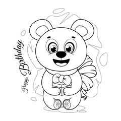 Fototapeta premium Coloring page. A cute bear and a gift box