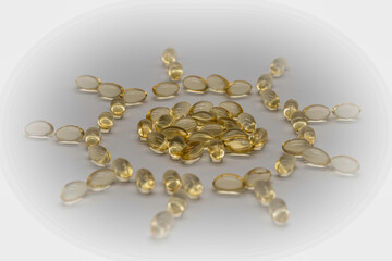 Vitamin D 3 capsules, oil filled capsules, pills isolated