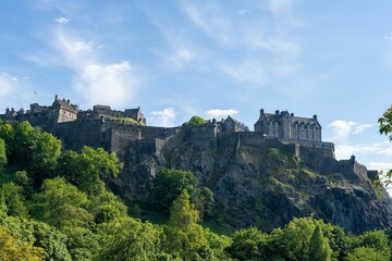 Beautiful view of the the Edinburgh Castle high on the hill, Edinburgh, Scotland