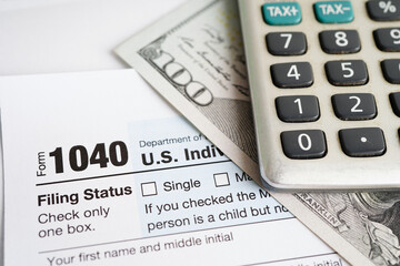 Tax form 1040 U.S. Individual Income Tax Return, business finance concept.