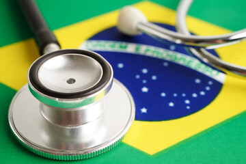 Black stethoscope on Brasil flag background, Business and finance concept.