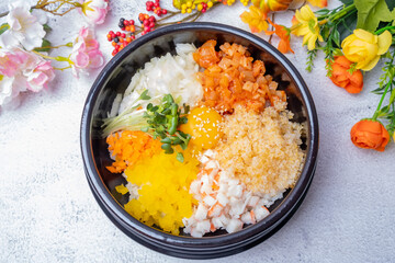 Rice with Kimchi and Flying Fish Roe - kimchi nalchial bap (Korean food)