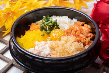 Rice with Kimchi and Flying Fish Roe - kimchi nalchial bap (Korean food)