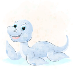 Cute doodle Dinosaur with watercolor illustration