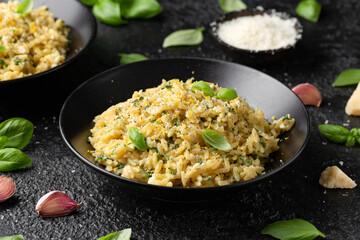 Creamy Garlic and parmesan orzo pasta with lemon zest and parsley