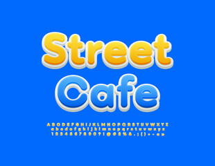 Vector bright emblem Street Cafe.  Creative 3D Font. Modern Alphabet Letters and Numbers set
