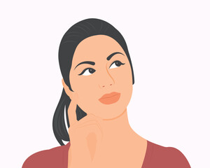 Beautiful woman thinking, analyzing or having a question in her mind.