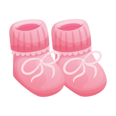Baby item icon in realistic flat design. Image of pink socks for birthday child and kid born. Newborn foots accessory of cotton clothes collection. Vector illustration isolated on white background.