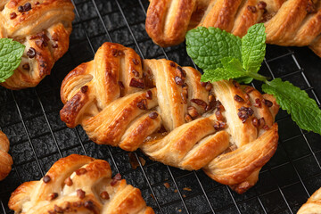 Danish maple syrup, pecan nuts plaits pastry