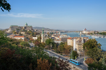 Fototapeta na wymiar Aerial view of Budapest with Buda Castle and Hungarian Parliament - Budapest, Hungary