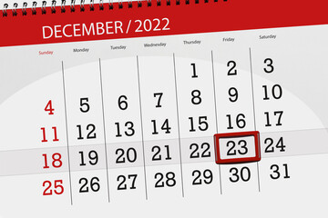 Calendar 2022, deadline, day, month, page, organizer, date, december, friday, number 23