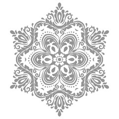 Round vector snowflake. Abstract winter ornament. Pattern with round black and white snowflake