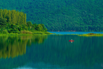 Red boat and mountain